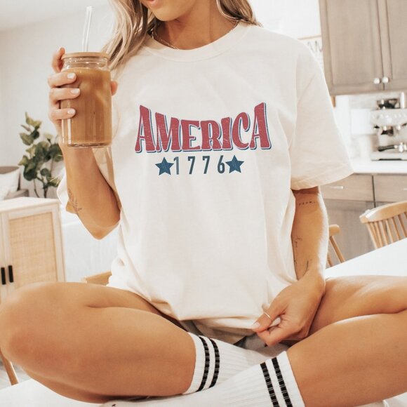 America 1776 Shirt, Comfort Colors, July 4th Tshirt, Patriotic Shirt - Picture 1 of 5